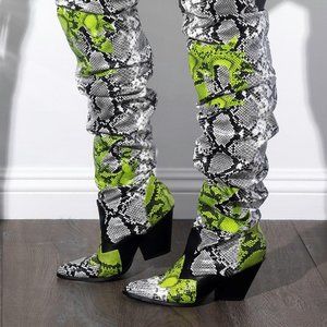 Over The Knee Western Cowgirl Boots with Chunky Block Heel